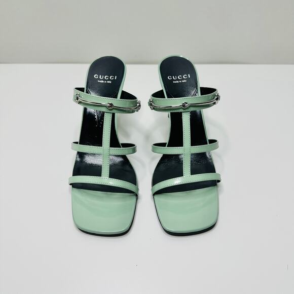 Gucci Regent Slim Horsebit 38/ US 8 Heel Sandals Pacific Green Leather NIB $990 - Picture 7 of 13